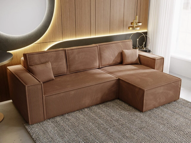 Ecksofa L-Form mit Schlaffunktion und Bettkasten Prato XL Braun