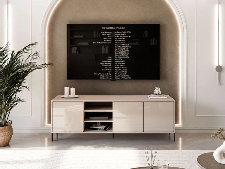 TV-Lowboard Glamour mit Türen schwarze Beine Vivance Kaschmir Hochglanz