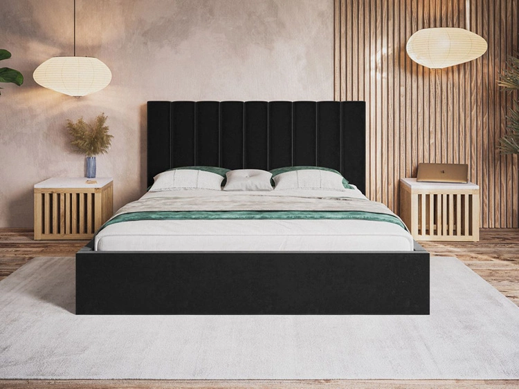 Polsterbett mit Bettkasten und Lattenrost 160x200 Sesto Schwarz