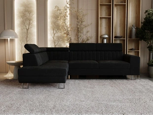 Ecksofa mit Schlaffunktion und Bettkasten Berona links Schwarz