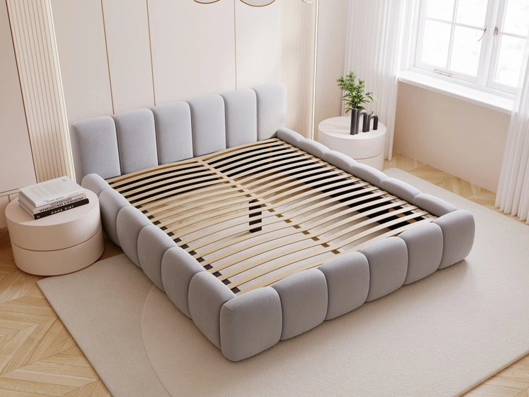Polsterbett ohne Bettkasten mit Lattenrost 200x200 Cloud Low aus Samtstoff Grau