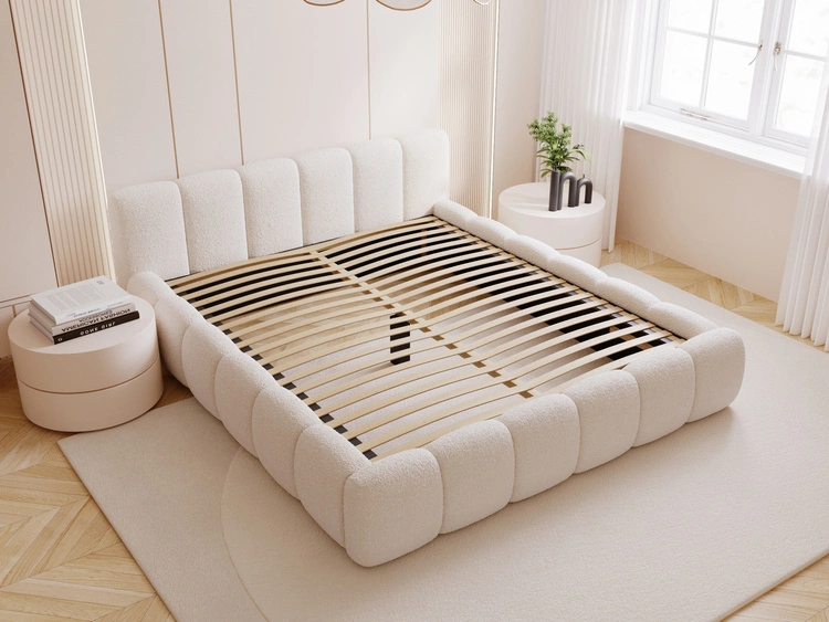 Polsterbett ohne Bettkasten mit Lattenrost 180x200 Cloud Low aus Bouclé-Stoff Beige