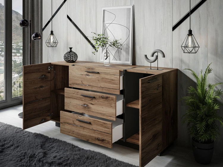 Wohnzimmer-Set im Loft-Stil Lunelie Eiche Flagstaff