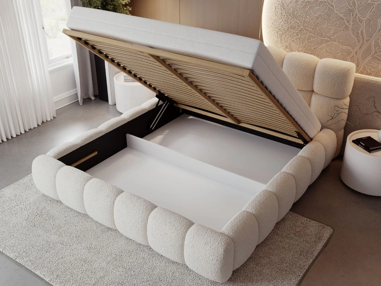 Polsterbett mit Bettkasten und Lattenrost 160x200 Modo aus Bouclé-Stoff Beige