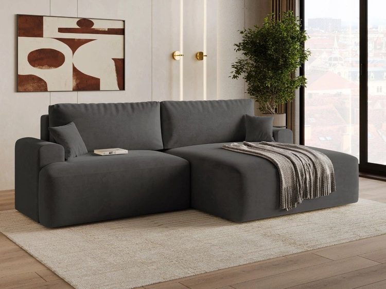 Ecksofa L-Form mit Schlaffunktion und Bettkasten Serene Rechts Dunkelgrau