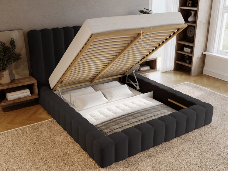 Polsterbett mit Bettkasten und Lattenrost 180x200 Rotto Schwarz