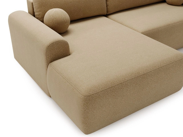 Ecksofa L-Form mit Schlaffunktion und Bettkasten Savana Links Bouclé-Stoff Hellbraun