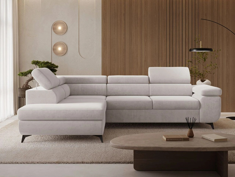 Ecksofa L-Form mit Schlaffunktion und Bettkasten Argon Links Grau