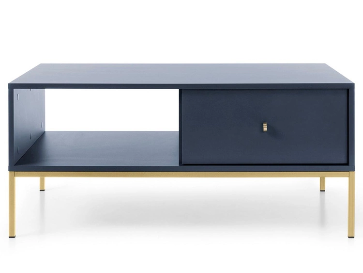 Couchtisch mit Stauraum und Golden Metallbeine Amor Marineblau
