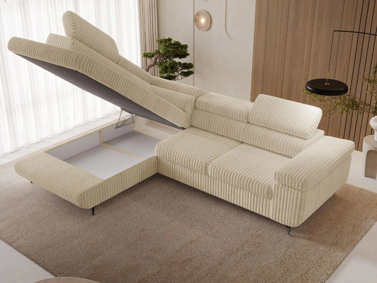 Ecksofa L-Form mit Schlaffunktion und Bettkasten Argon Links Beige